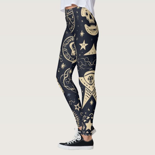 Create Your Own Gold Magic Symbols Black Leggings (Links)