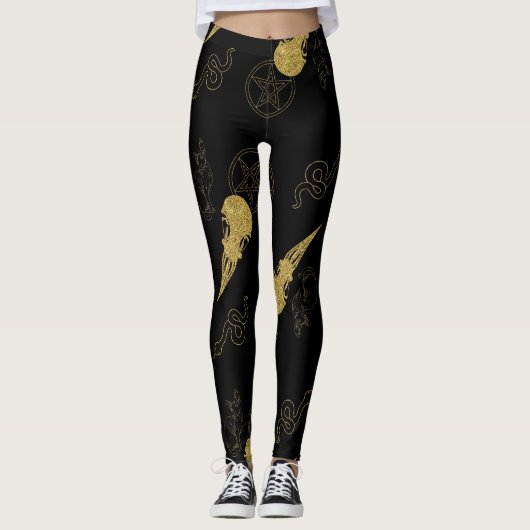 Create Your Own Gold Ritual Symbols Black Leggings (Vorderseite)