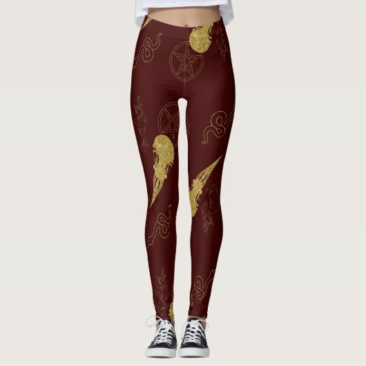 Create Your Own Gold Ritual Symbols Red Leggings (Vorderseite)