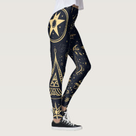 Create Your Own Gold Tribal Pagan Symbols Black Leggings
