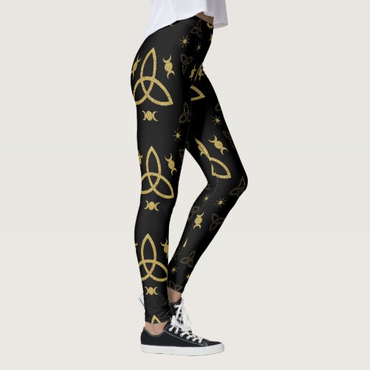 Create Your Own Gold Triquetra Moon Goddess Black Leggings (Rechts)