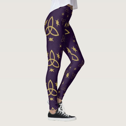 Create Your Own Gold Triquetra Moon Goddess Purple Leggings (Rechts)