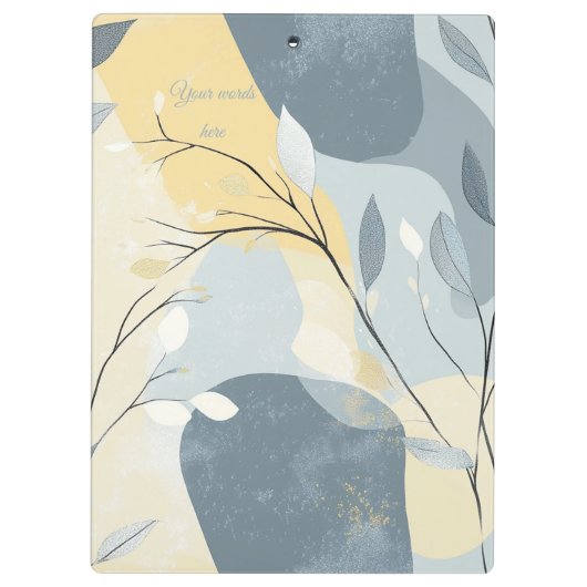 Create Your Own Golden Blue Gray Floral Minimalist Klemmbrett (Rückseite)