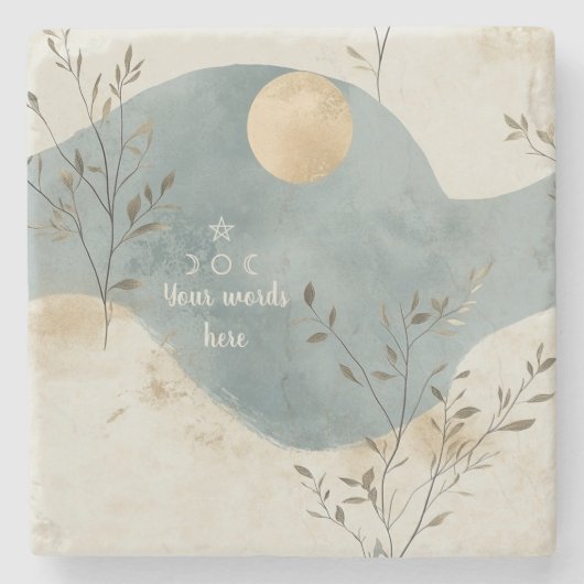 Create Your Own Golden Moon Floral Minimilist Steinuntersetzer (Vorderseite)