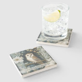 Create Your Own Golden Owl Floral Botanical Steinuntersetzer (Seitenansicht)