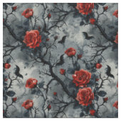 Create Your Own Gothic Bats Red Roses Grey Stoff (Nahaufnahme)