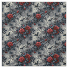 Create Your Own Gothic Red Roses Bats Grey Stoff
