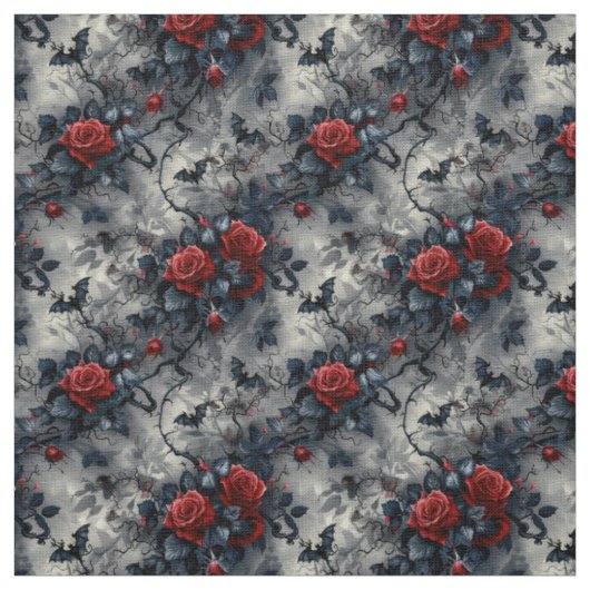 Create Your Own Gothic Red Roses Bats Grey Stoff (Muster)