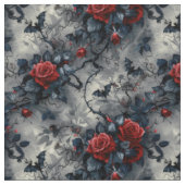 Create Your Own Gothic Red Roses Bats Grey Stoff (Nahaufnahme)