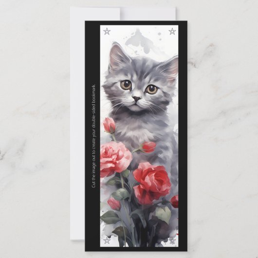Create Your Own Gray Kitten Red Rose Bookmark Card (Vorderseite)
