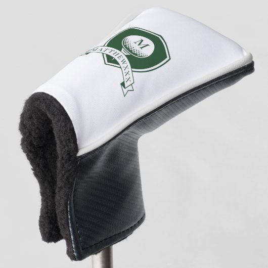 Create Your Own Green and White Name Monogram Golf Headcover (3/4 Vorderseite)
