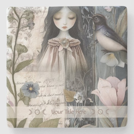 Create Your Own Hedge Witch Garden Bird Botanical Steinuntersetzer (Vorderseite)