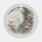 Create Your Own Iridescent Floral Crescent Moon Ornament Aus Glas (Rückseite)