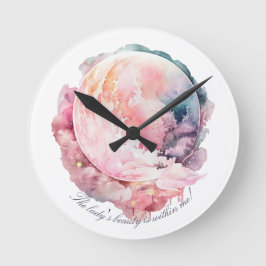 Create Your Own Lunar Love Magic Cloudy Pink Moon Runde Wanduhr