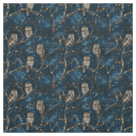 Create Your Own Magical Blue Gold Winter Owls Stoff (Muster)