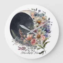 Create Your Own Midnight Floral Crescent Moon Große Wanduhr