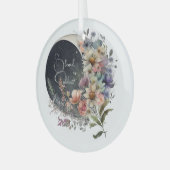 Create Your Own Midnight Floral Crescent Moon Ornament Aus Glas (Vorderseite links)