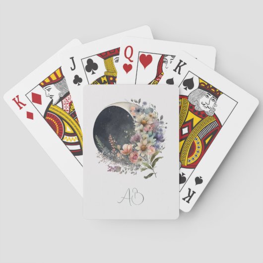 Create Your Own Midnight Floral Crescent Moon Spielkarten (Rückseite)