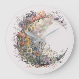 Create Your Own Misty Spring Floral Crescent Moon Große Wanduhr