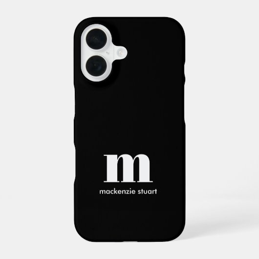 Create Your Own Monogrammed Modern Initials Black iPhone 16 Hülle (Rückseite)