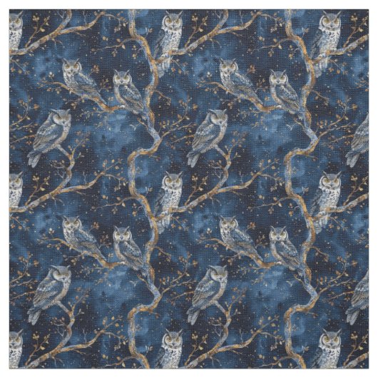 Create Your Own Mystical Blue Gold Winter Owls Stoff (Muster)
