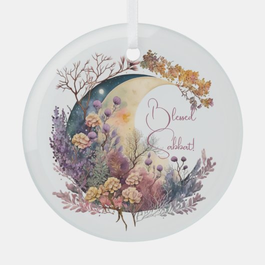 Create Your Own Mystical Floral Crescent Moon Ornament Aus Glas (Vorderseite)