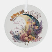 Create Your Own Mystical Floral Crescent Moon Ornament Aus Glas (Rückseite)