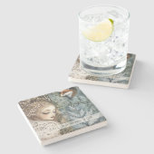 Create Your Own Mystical Fox Maiden Botanical Steinuntersetzer (Seitenansicht)