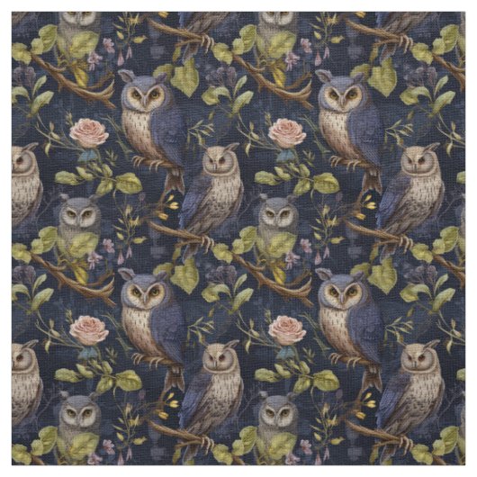 Create Your Own Night Owls Pink Roses Stoff (Muster)