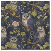 Create Your Own Night Owls Pink Roses Stoff (Nahaufnahme)