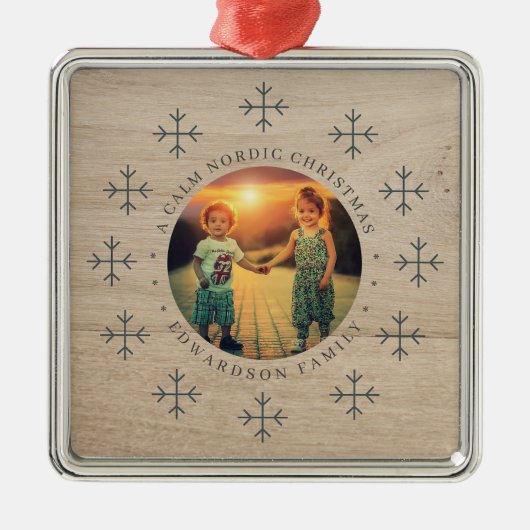 Create your own nordic family photo christmas ornament aus metall (Vorne)