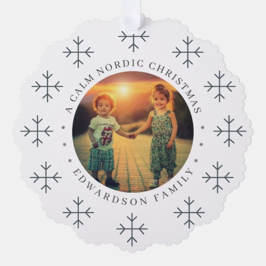 Create your own nordic family photo christmas ornament karte (Vorderseite)