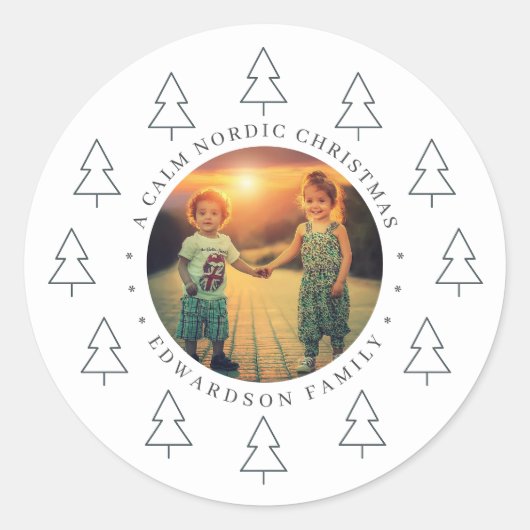 Create your own nordic family photo christmas runder aufkleber (Vorderseite)