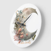 Create Your Own Peach Roses Floral Crescent Moon Große Wanduhr (Winkel)