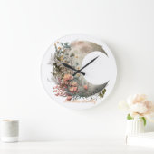 Create Your Own Peach Roses Floral Crescent Moon Große Wanduhr (Zuhause)