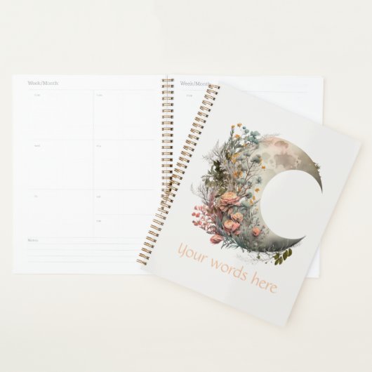 Create Your Own Peach Roses Floral Crescent Moon Planer (Anzeige)