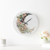 Create Your Own Pink Meadow Floral Crescent Moon Große Wanduhr (Zuhause)