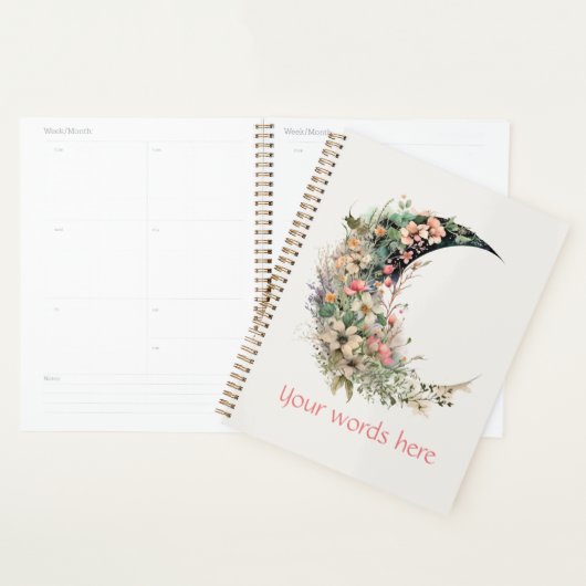 Create Your Own Pink Meadow Floral Crescent Moon Planer (Anzeige)