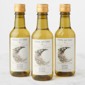 Create Your Own Pink Meadow Floral Crescent Moon Weinetikett (Flaschen)