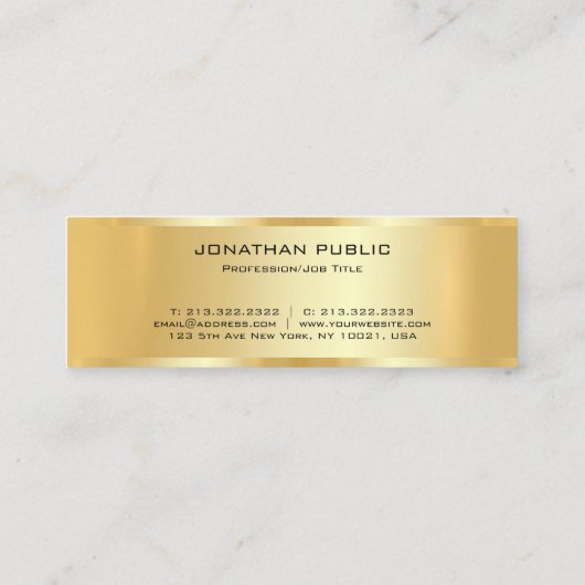 Create Your Own Professional Elegant Faux Gold Mini Visitenkarte (Rückseite)