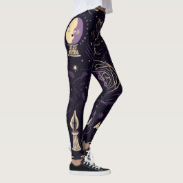 Create Your Own Purple & Gold Magic Symbols Black Leggings