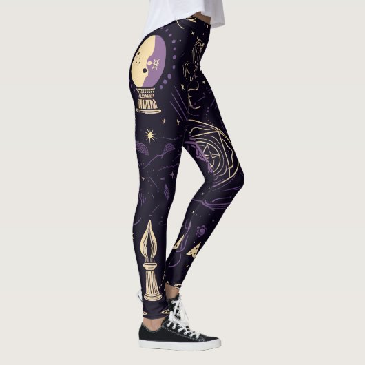 Create Your Own Purple & Gold Magic Symbols Black Leggings (Rechts)