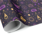Create Your Own Purple & Gold Pagan Symbols Black Geschenkpapier (Rolleneckpunkt)