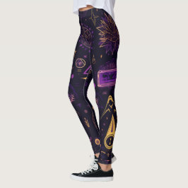 Create Your Own Purple & Gold Pagan Symbols Black Leggings