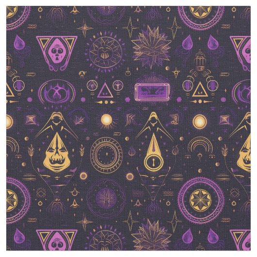 Create Your Own Purple & Gold Pagan Symbols Black Stoff (Nahaufnahme)