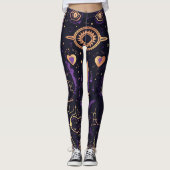 Create Your Own Purple & Gold Sacred Symbols Black Leggings (Vorderseite)