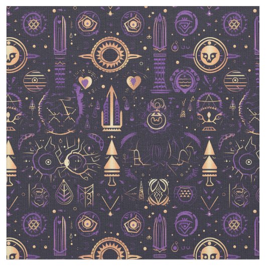 Create Your Own Purple & Gold Sacred Symbols Black Stoff (Nahaufnahme)