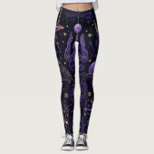 Create Your Own Purple & Gold Witchy Symbols Black Leggings (Vorderseite)