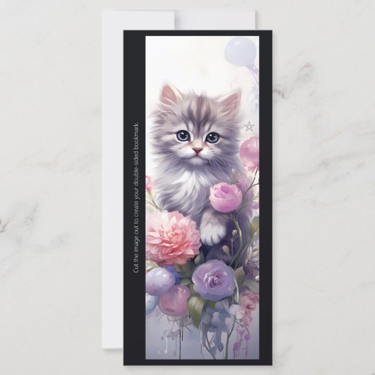 Create Your Own Purple Kitten Floral Bookmark Card (Vorderseite)