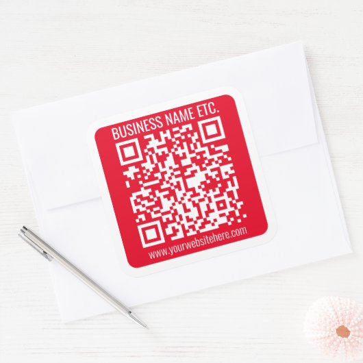 Create Your Own QR Code w/Border | Red & White Quadratischer Aufkleber (Umschlag)